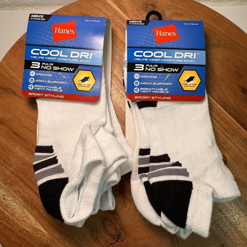 Hanes Men's Cool Dri™ No Show Socks With Ventilation 6-Pack shoe size 6-12 White